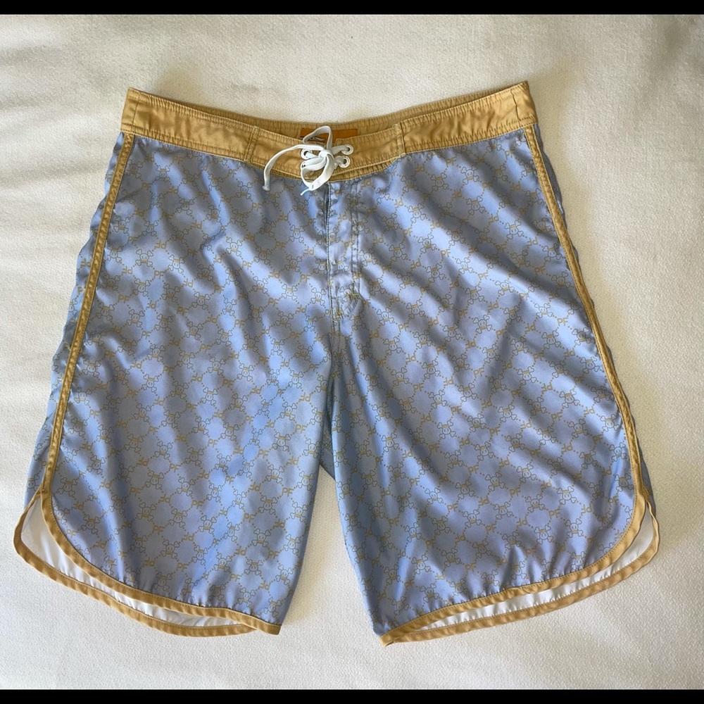 Paul Frank ☠️ Board Shorts Trunks Swimsuit Blue And Brown Skulls Men’s Size 36